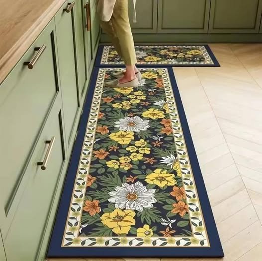 Anti-slip 3D Printed Geometric Kitchen Mat Set