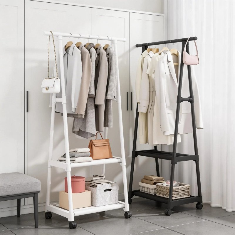 Multifunctional Coat Rack Movable Bedroom Clothes Hanger Stand Simple Coat Storage Shelf Space-saving Clothes Organizer Rack